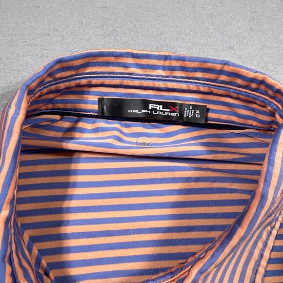 Ralph Lauren RLX Polo Shirt Mens XL Blue Orange Striped Performance Short Sleeve - Picture 3 of 10